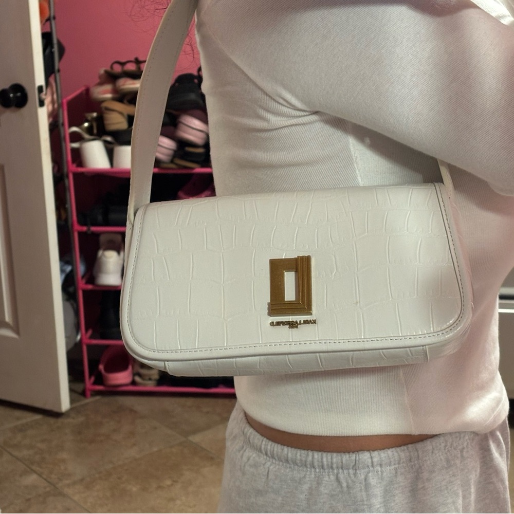 Karl Lagerfeld White Croc-Embossed Shoulder Bag